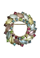 Vintage Silver Tone Unsigned Juliana DeLizza Pastel Glass & Rhinestone Brooch