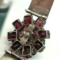 Bohemian Almandine Garnet Tiered Cluster Silver Belt Bangle Bracelet Antique