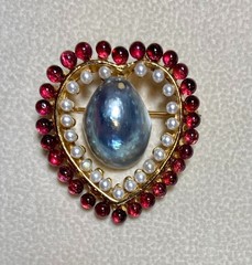 AUTHENTIC SWOBODA HEART BROOCH ~ OSMENA PEARL, GARNET, PEARL ~ WOW!