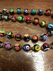 VTG GORGEOUS VENETIAN MURANO ITALIAN MILLEFIORI GLASS BEAD NECKLACE 28″ X 9 MM