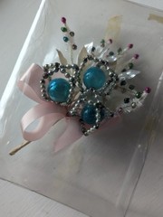 Vintage Atomic MCM Blue Mercury Glass Ball Silver Beads Corsage Pin Rare Find