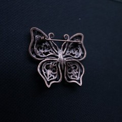 Butterfly Brooch Rhinestone Enamel Copper Open Work Metal Vintage