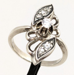 Vintage Elegant RING Silver 925 with Chic Bright Stone -size: 6.75US (17mm) #123