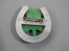 vintage GOOD LUCK PIN. C-CLASP Horseshoe & Clover shamrock