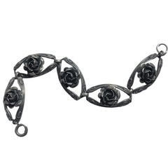 Vintage Sterling Silver Rose Link Bracelet 925 Floral 7″