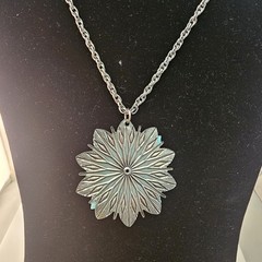 Vintage Southwest style Silver Tone Medallion pendant: Turquoise color cabochon