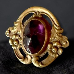 Antique Edwardian Brooch Purple Glass Art Nouveau Gilded Brass Pin