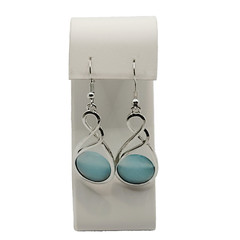 Sky Blue Round Glass Silver Tone Open Metal Drop Dangle Pierced Hook Earrings