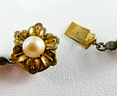 Vintage Miriam Haskell Faux Pearl Necklace Strand Brass Tone Clasp Classic