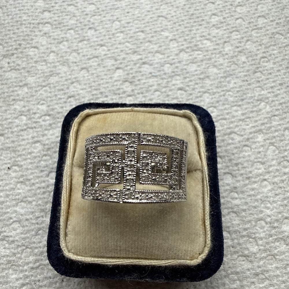 925 Sterling Silver Geometric Pattern Band Ring Sz 8.25 6 Grams