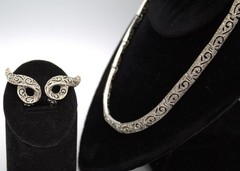 Panetta 1940s Cutout Scroll Rhinestone Necklace Clip Earring Set; Book Reference