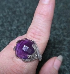 PURPLE AMETHYST 925 STERLING SILVER VINTAGE FACETED CUSION ORNATE RING SIZE 9.75