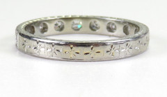 Antique Art Deco Diamond Wedding Band 17K White Gold EGL USA Ring Size 7.25 UK-O