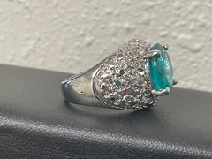 925 Sterling Silver vintage cocktail ring .5” aquamarine Ring 8 ornate MCM domed