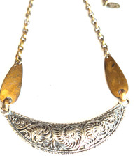 Vintage Marjorie Baer SF Sterling Silver Mixed Metal Curved Bar Pendant Necklace