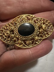 GOLDTONE FAUX ONYX BROOCH
