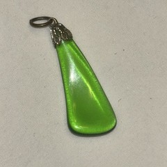 1970 Style Green Glass Teardrop Pendant With Bale Closure Modernist Art Glass