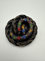 Art Deco Knotted Black Resin Or Early Plastic Colorful Rhinestones ***Read***