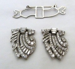ANTIQUE ART DECO 3.75 CARATS DIAMONDS PLATINUM DUETTE STYLE BROOCH PIN 15.78GRAM