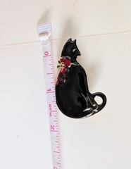 VINTAGE VERO BLACK CAT with RED BOW ENAMEL PIN BROOCH