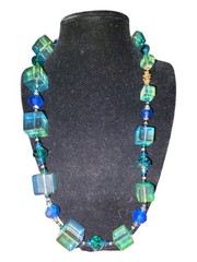 Vintage Vendome Mod Lucite Cube Swarovski Crystal Necklace Blue Green 1960s Coro