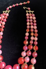 vintage triple strand pink/gold beaded choker gold-tone hook clasp Japan