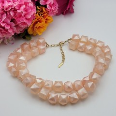 SUGARFIX Faceted 3D Cube Lucite Beaded Necklace 18″ Pink 2-Strand Statement