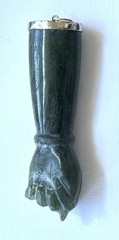 Vintage Big Fig Fist Hand Good Luck Charm Pendant Green Jade W Silver 2.5” Long