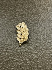 Vintage Gold Tone Leaf With Faux Pearls Brooch Mid Century Modern Curved Pin