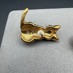 Vintage Swarovski Pave Crystal Kitty Cat Pin Brooch Green Eyes Swan Logo Retired