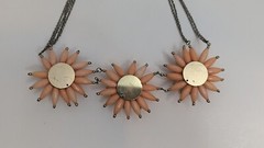 MCM Peachy Pink Large Triple Floral Statement Necklace