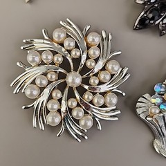 Vintage Rhinestone Brooch Lot of 7 Flower Leaf Basket Faux Pearls AB Blue Pink