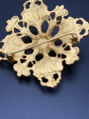 Gold Tone Floral Brooch Earrings Set Statement Purple Blue Green Dangle Drop