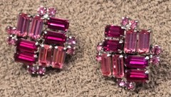 Sherman Fuchsia Pink Purple Brooch Pin Earrings Baguette Rhinstones Nice MARKED