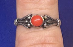 A24 Antique Filigree 925 Silver Ring size 5.25 Red Coral 1920s Italy