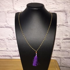 Tassel Necklace Gold Tone Beaded Chain Purple Tassel Boho Chic Vintage