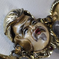 Vintage SELRO SELINI Seven Lucky Gods Bracelet Asian Fortune Faces Figural Panel