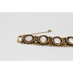Vintage Mother of Pearl Link Bracelet Gold Tone 7.25” Safety Chain