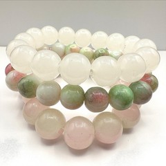 Vintage 80s Beaded Bracelet Set Rose Quartz Prehnite Stretch Womens Jewelry Y2K