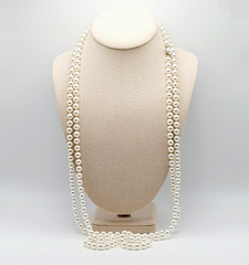 Classic Faux Pearl Long Opera Length Knotted Off White Luminous Necklace 72 inch