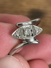 Antique Art Deco 14k Solid White Gold Diamond Engagement Ring! Sz 4.5-2.3GR!