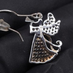 Christian Easter CZ Pave Angel Trumpet Drop Earrings Sterling Silver 925 | 2.63g