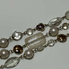 Triple Strand Beaded Bracelet With Pearl, Clear And Milky Beads