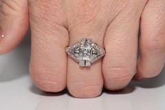 Antique Circa 1920s Handcrafted Art Deco Platinum Natural Diamond Ring