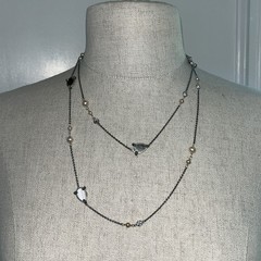 Vintage Judith Jack Sterling Silver Marcasite Mother of Pearl Pink Necklace 42″