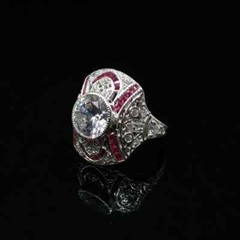 1.50Ct Art Deco Style Round Moissanite Ruby Cocktail Anniversary Ring 925 Silver