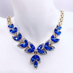 Rare Vintage Cobalt Sky Blue Crystal 4 Piece Necklace Bracelet Ring Earrings E2