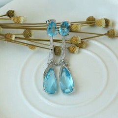 5.50Ct Pear Cut Lab-Created Aquamarine Party Drop Earrings 14K White Gold Plated