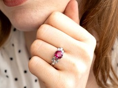 Art Deco 2.05Ct Pink Tourmaline and 0.55Ct Diamond Platinum Ring Circa 1925