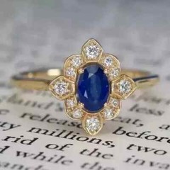 Art Deco Vintage Style Sapphire & Lab Created Diamond Wedding 14k Yellow Gold FN